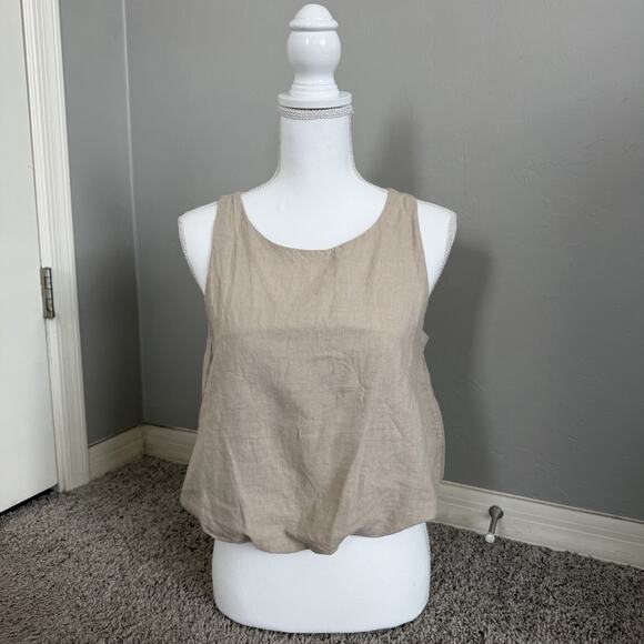 NWT Francesca Bettini Linen Blend Woman’s Blouson Top Sleeveless Sz S Italy Tan - Picture 1 of 8